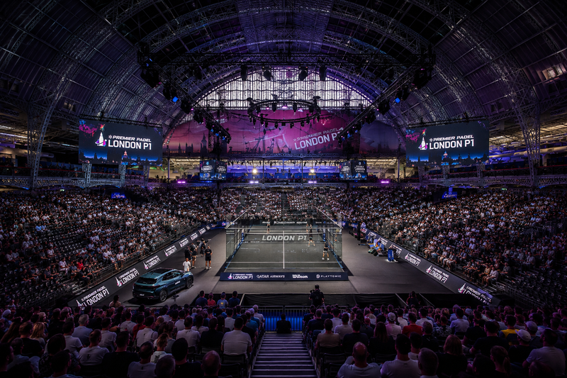 London Premier Padel P1 arena with a padel court and crowd