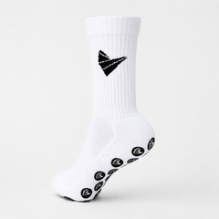 White padel socks with Padel Source logo and grip circles on the sole.